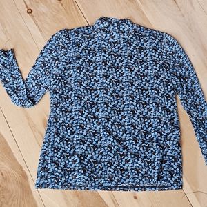 Turtle Neck Jane & Delancey Blue Floral Long Sleeve Blouse